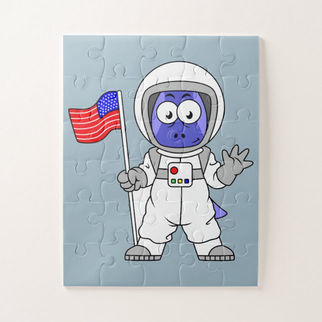 Puzzle Un astronaute parasaurolophus tient le drapeau amé (Vertical)