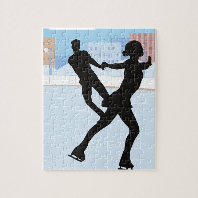 Puzzle Un casse-tête Silhouette Couple Ice Patinage (Vertical)