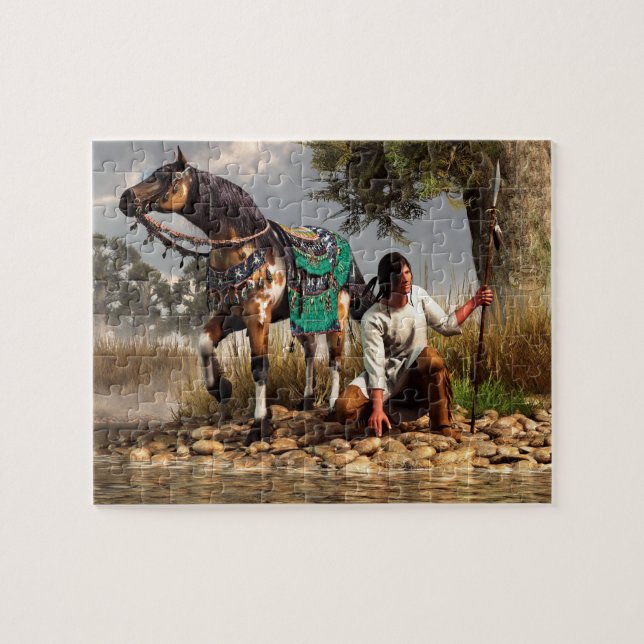 Puzzle Un chasseur et son cheval (Horizontal)
