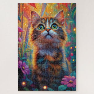 Puzzle Un chat moelleux dans une forêt mystique