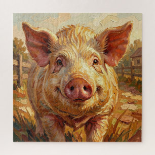Puzzle Un cochon mignon dans une ferme boueuse