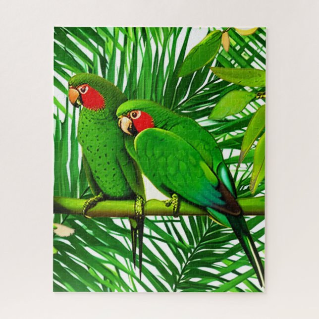 Puzzle Un couple de perroquets verts dans un cadre de jun (Vertical)
