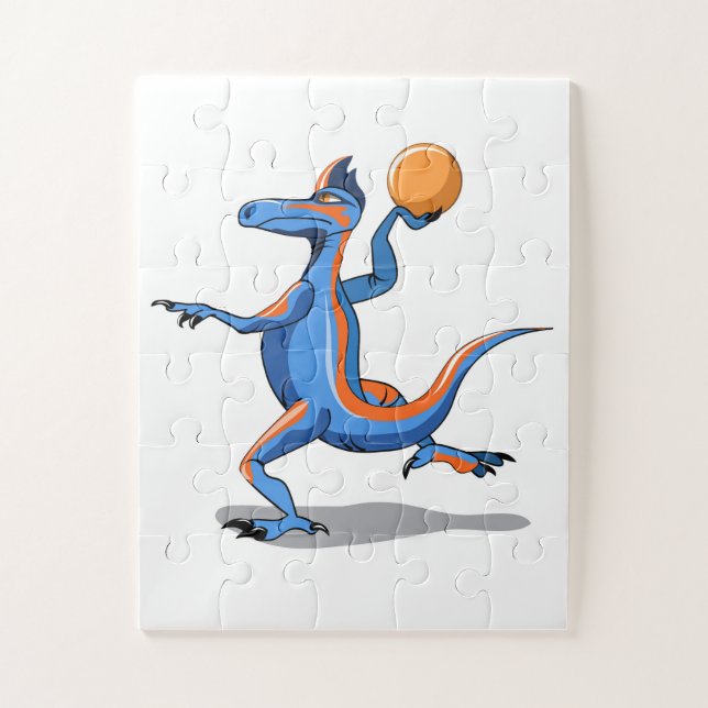 Puzzle Un Dessin Iguanodon Jouant Au Basket-Ball. (Vertical)