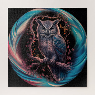 Puzzle Un hibou majestueux perché sur une branche gnarled