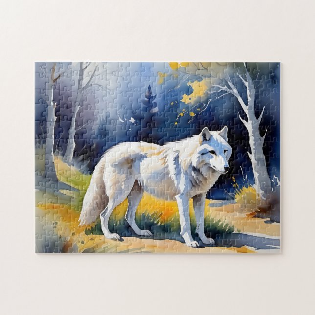 Puzzle Un loup dans une aquarelle de forêt (Horizontal)