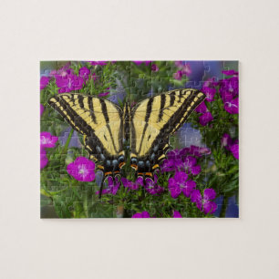 Puzzle Un papillon vice-roi sur des fleurs rose foncé