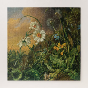 Puzzle Un plancher forestier avec marguerites, primeurs,