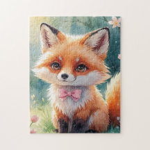 Un renard mignon et un arc rose