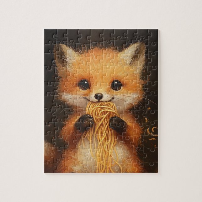 Puzzle Un super mignon bébé renard rouge mangeant spaghet (Vertical)