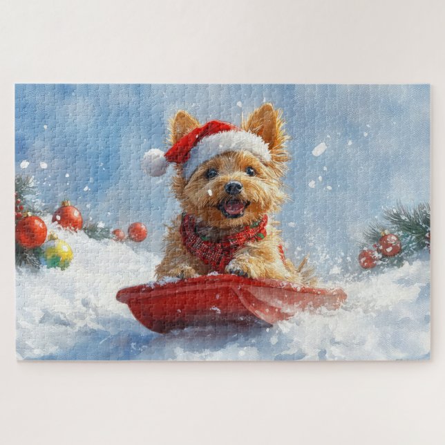 Puzzle Un Terrier australien à la luge, qu'il neige Noël (Horizontal)
