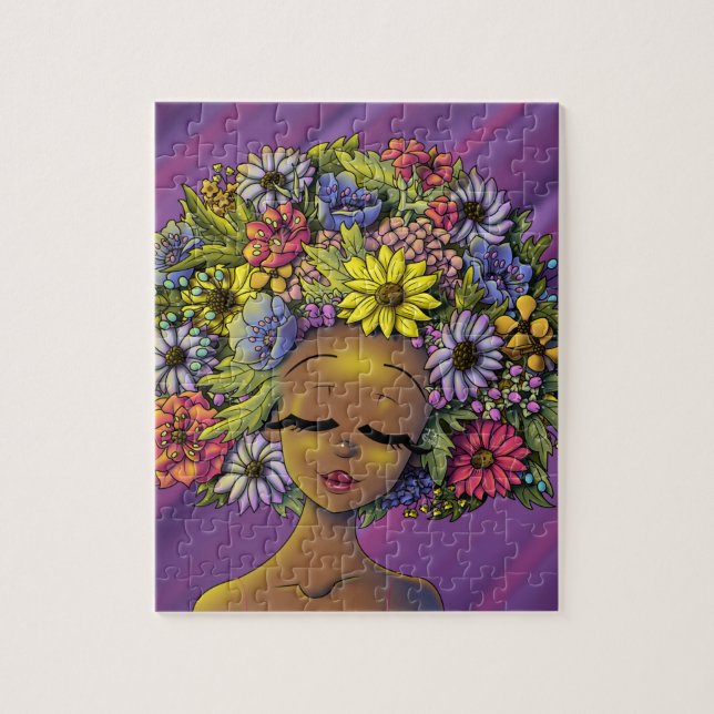 Puzzle Une femme afro-américaine avec un afro fleuri (Vertical)