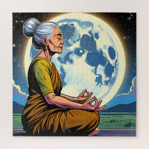 Puzzle Une femme âgée méditant sous la lune
