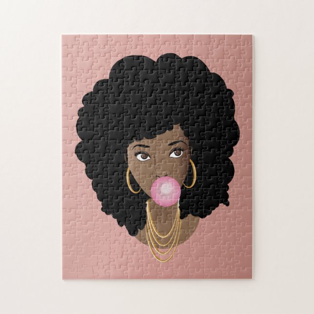 Puzzle Une Femme Noire Populant Bubblegum Rose, Rose (Vertical)