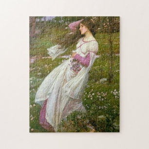 Puzzle Une femme ramasse des fleurs dans le vent