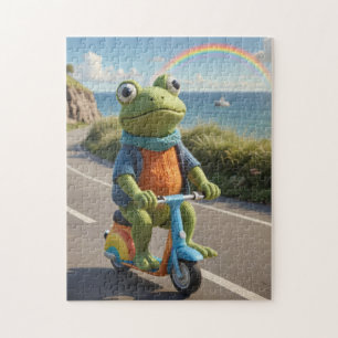 Puzzle Une grenouille tricotée conduit un scooter