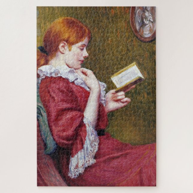Puzzle Une jeune femme aux cheveux rouges lisant un bon l (Vertical)