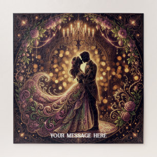 Puzzle Une mariée et un marié en silhouette dans un embra