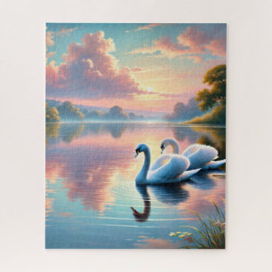Puzzle Une paire de cygnes planant sur un lac serein