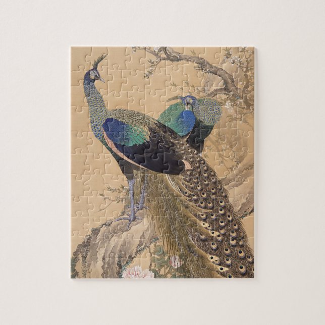 Puzzle Une paire de paons au printemps par Imao Keinen (Vertical)