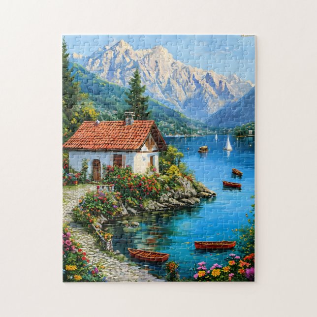 Puzzle Une petite maison sur l'arrière - plan d'un lac de (Vertical)