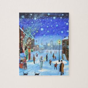 Puzzle Une scène de rue d'hiver de grippe-sou de chant d