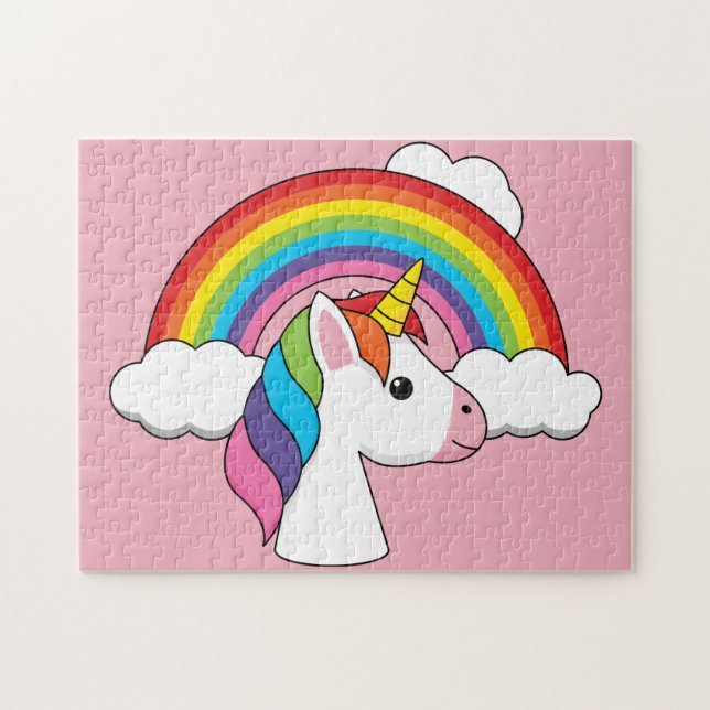 Puzzle Unicorne et arc-en-ciel avec nuages Kawaii (Horizontal)