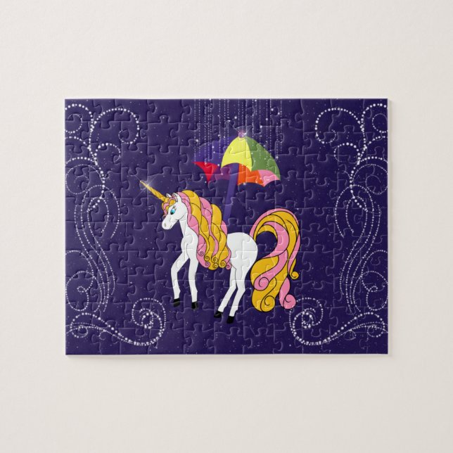 Puzzle Unicorne et parapluie Whimsical Cartoon Art (Horizontal)