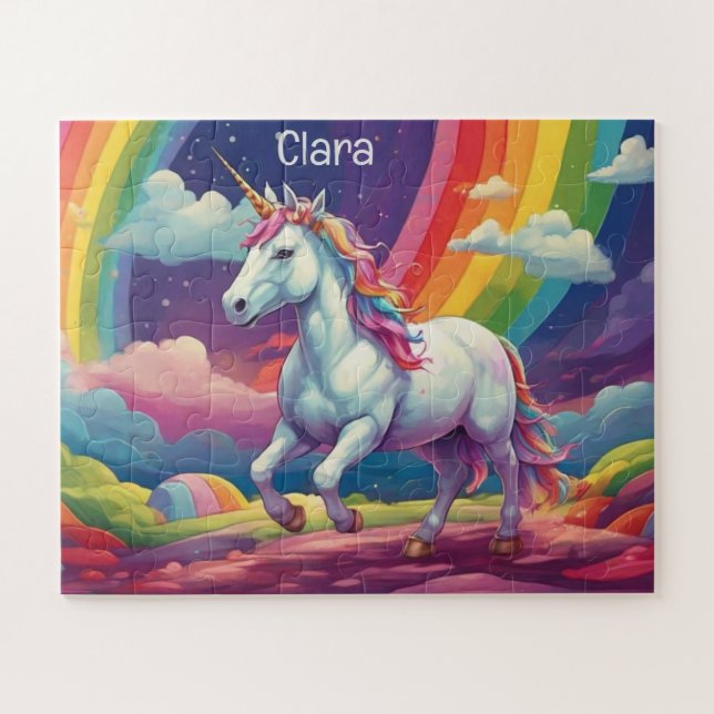 Puzzle Unicorne magique personnalisée et arc-en-ciel (Horizontal)