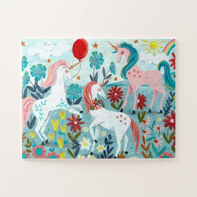 Puzzle Unicorne mignonne filles arc-en-ciel (Horizontal)