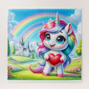 Puzzle Unicorne mignonne tendance avec coeur et arc-en-ci