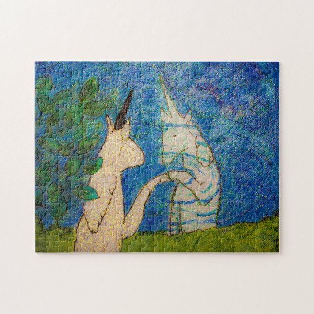 Puzzle Unicorne touchant la réflexion dans un étang (Horizontal)