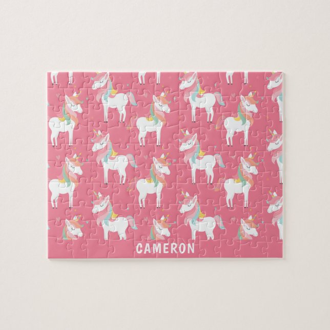 Puzzle Unicornes rose mignonne Personnalisées (Horizontal)