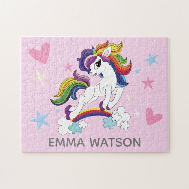 Puzzle Unicornes roses arc-en-ciel et étoiles (Horizontal)