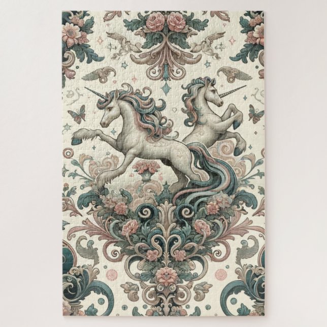 Puzzle Unicornes victoriennes mystiques : Enchantées flor (Vertical)