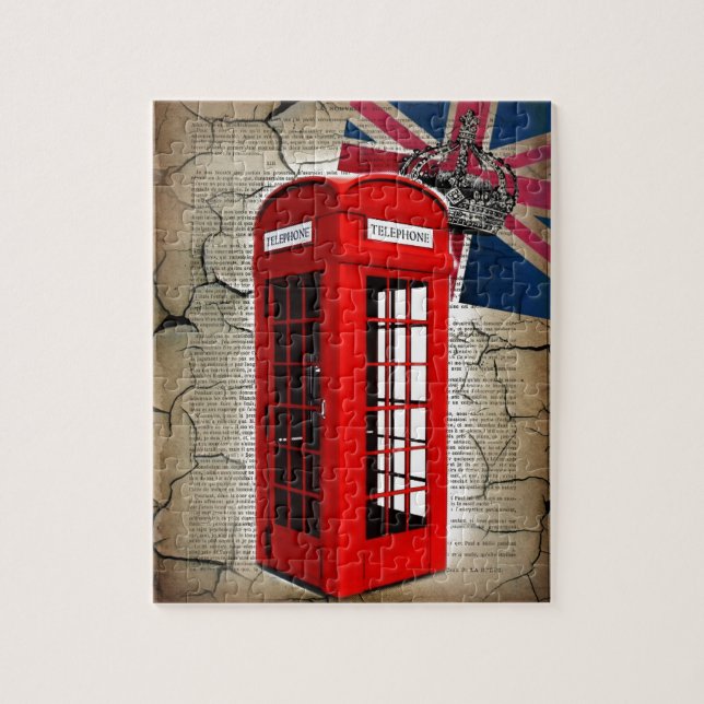 Puzzle union jack flag jubilee couronne rouge cabine télé (Vertical)