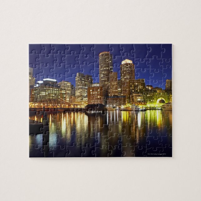 Puzzle USA, Boston, ville skyline la nuit (longue (Horizontal)