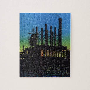 Puzzle Usine de fabrication au coucher du soleil, Entrepr