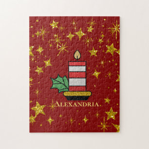 Puzzle Vacances de Noël Gold Stars Bougie Personnaliser