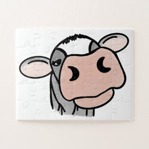 Puzzle vache de dessin animé noir blanc rose baiser gris
