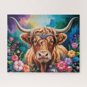 Puzzle Vache des Highlands Floral