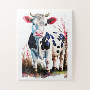 Puzzle Vache rustique à fleurs - Décor de ferme
