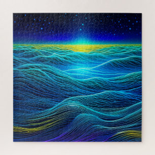 Puzzle Vagues bleu éthérée et coucher de soleil océanique