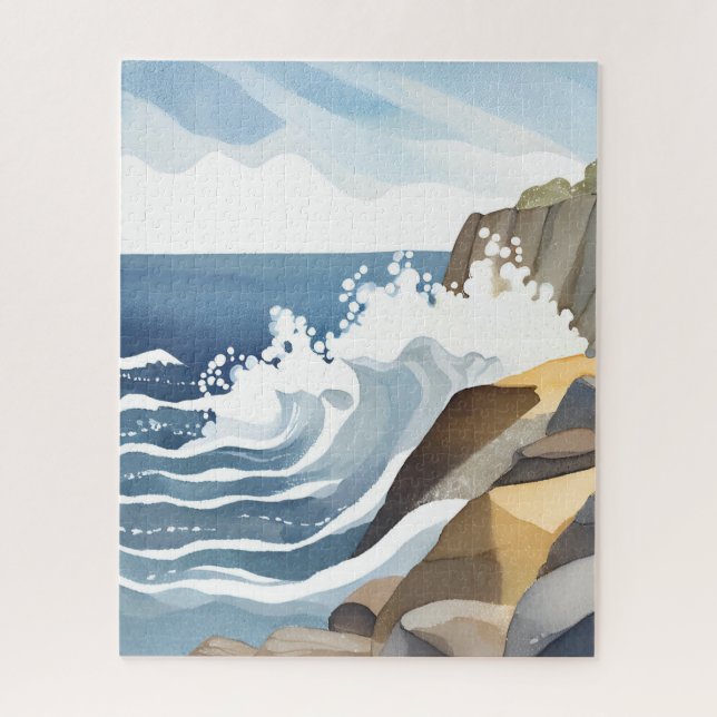 Puzzle Vagues déferlantes | Rivage côtier rocheux Aquarel (Vertical)