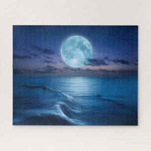 Puzzle Vagues océaniques éclairées par la lune avec plein