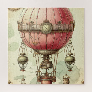 Puzzle Vaisseau aérien victorien ballon rose antique