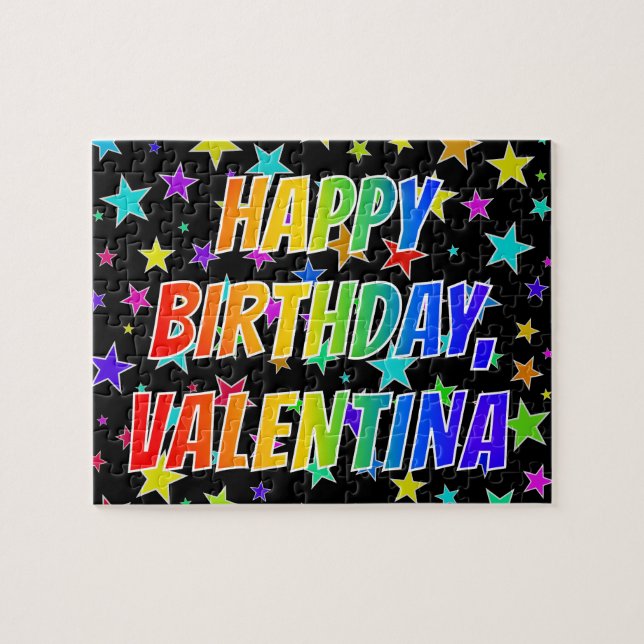 Puzzle "VALENTINA" Prénom, "HEUREUX ANNIVERSAIRE" (Horizontal)