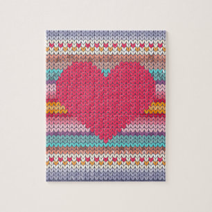 Puzzle Valentine de laine de knit de rétro faux de coeur