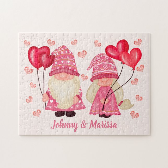 Puzzle Valentine Gnome Love Citation Pink Red Hearts Coup (Horizontal)