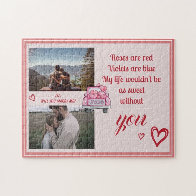 Puzzle Valentine Poème Mariage Proposition XO Heart Photo (Horizontal)