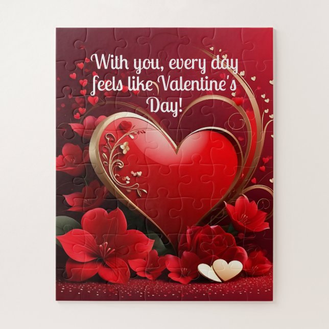 Puzzle Valentines de coeur Red-Gold (Vertical)